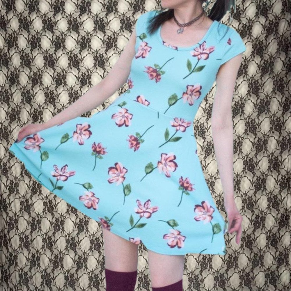 floral 90s y2k aqua robins egg blue mini dress american city wear juniors large
